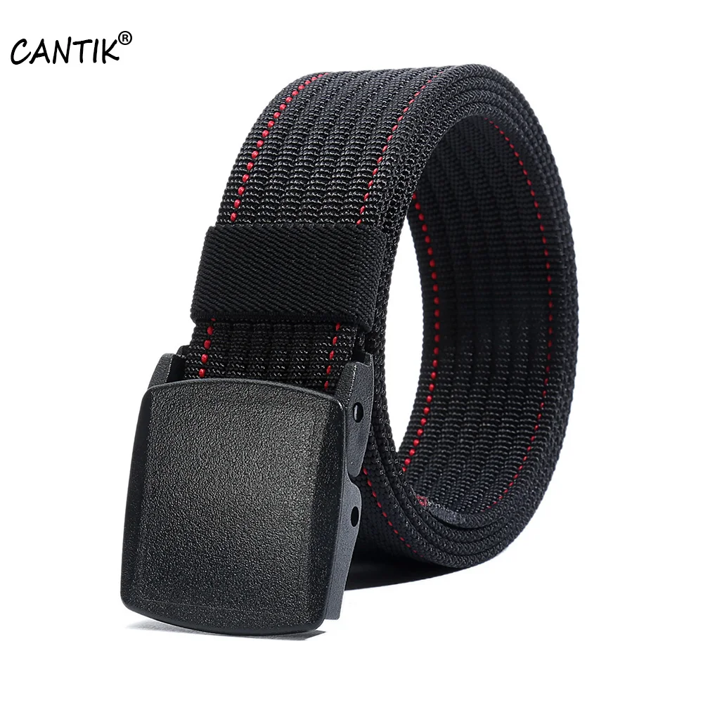 CANTIK Design Casual Quality Nylon Strong Striped Belt Plastic Automatic Buckle Belts for Men Accessories 3.8cm Width CBCA135 cantik unique design crystal diamond decorative automatic buckle quality ladies nylon