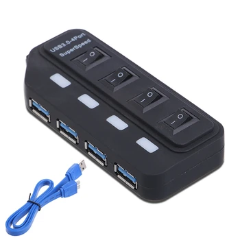 

High Speed 4-Port USB 3.0 Hub With Switch LED Indicator USB Splitter Adapter D08A