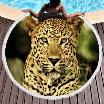 

3D round beach towel bath towel microfiber towel bathrobe beach mat Leopard Adult Colorful Quicksand Pattern