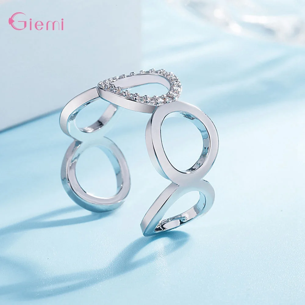 Adjustable Hollow Open 925 Sterling Silver Rings Geometric Openning Ring Women Punk Knuckle Rings Fashion Birthday Party Jewelry