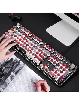 

Creative Retro Punk Mechanical Lipstick Metal Keyboard Mouse Set Laptop Desktop Computer Round Key Keyboard Accessory