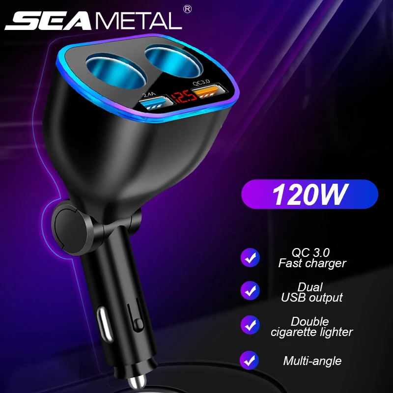 Car Cigarette Lighter Socket Splitter with Dual USB QC3.0 Charger
