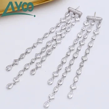 

AYoo High Quality S925 Silver Needle Color Geometric Tassel Earrings Color Diamond Tassel Long Earrings for Girlfriend Gifts