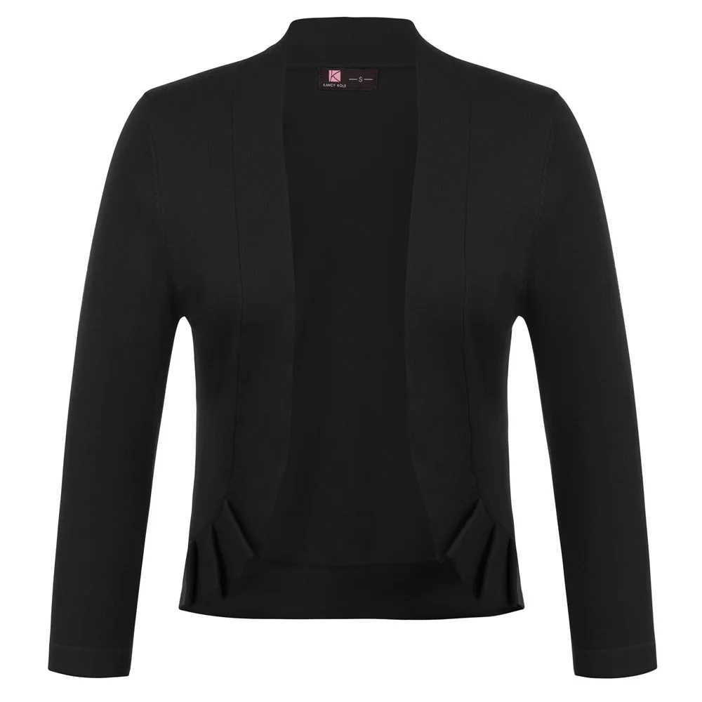 

crop coat Women autumn Pleated Knitted Bolero Shrug Knitwear 3/4 Sleeve Open Front solid color soft elegant retro jacket tops
