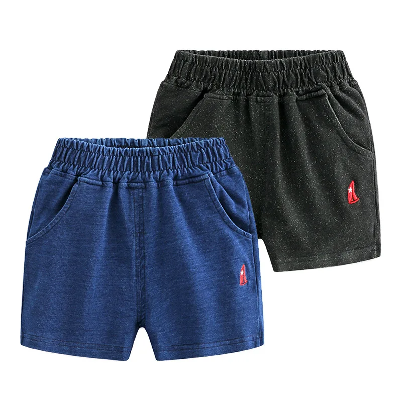 Лето корейский стиль бутик детская одежда для мальчиков детская вышивка парусник трикотажные джинсовые шорты гусеничный