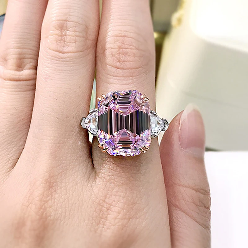 OEVAS 100% 925 Sterling Silver Sparkling 13*16mm Pink Yellow High Carbon Diamond Fine Jewelry Wedding Party Fine Jewelry Gifts