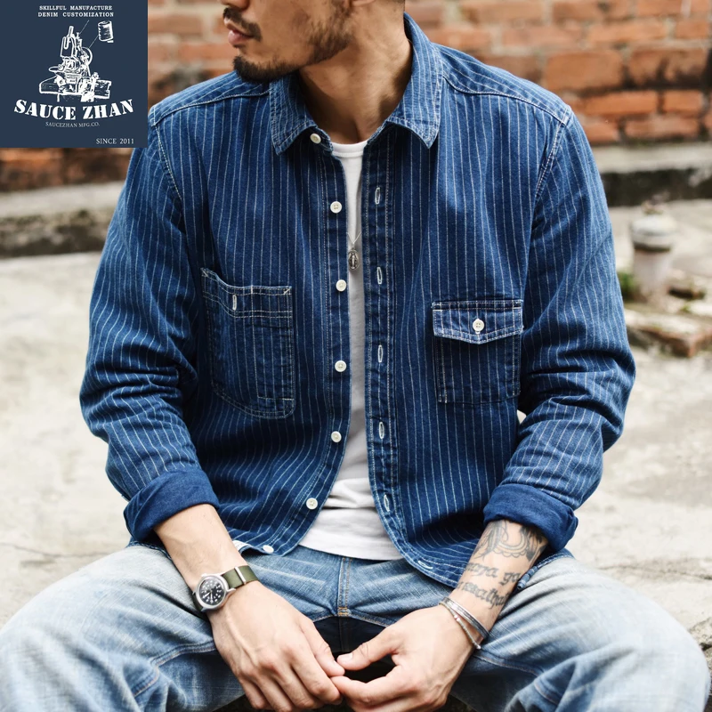 SauceZhan Discharge Printing Shirt Selvedge Denim Shirt Dot Denim Shirt