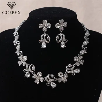 

CC Jewelry Sets Necklace Stud Earring Pendant Wedding Accessories For Women's Earrings Elegant Crystal Flower Shape Party TL115