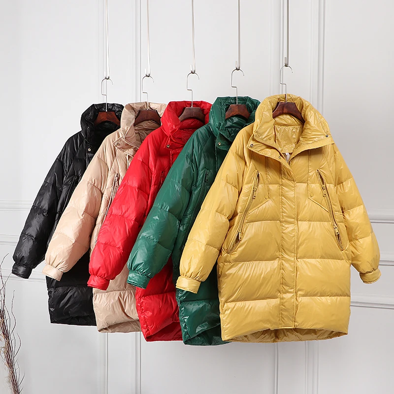FTLZZ White Duck Down Long Jacket Woman Stand