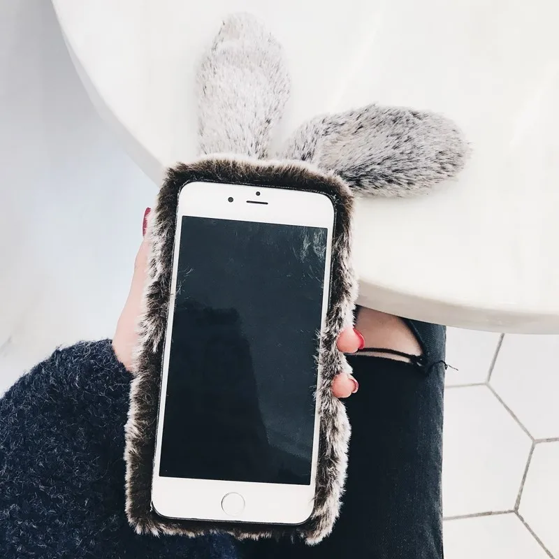 Winter Warm Cute Rabbit Case For Huawei P20 P30 Pro P8 P9 Lite Chrismas Gift Plush Fur Soft Silicon Phone Case For Mate 20 Pro