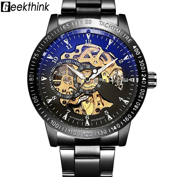 

New Top Luxury Brand Mechanical Watch Men's Automatic Self Wind Wristwatch Stainless Steel Skeleton Fashion Clock Male Steampunk