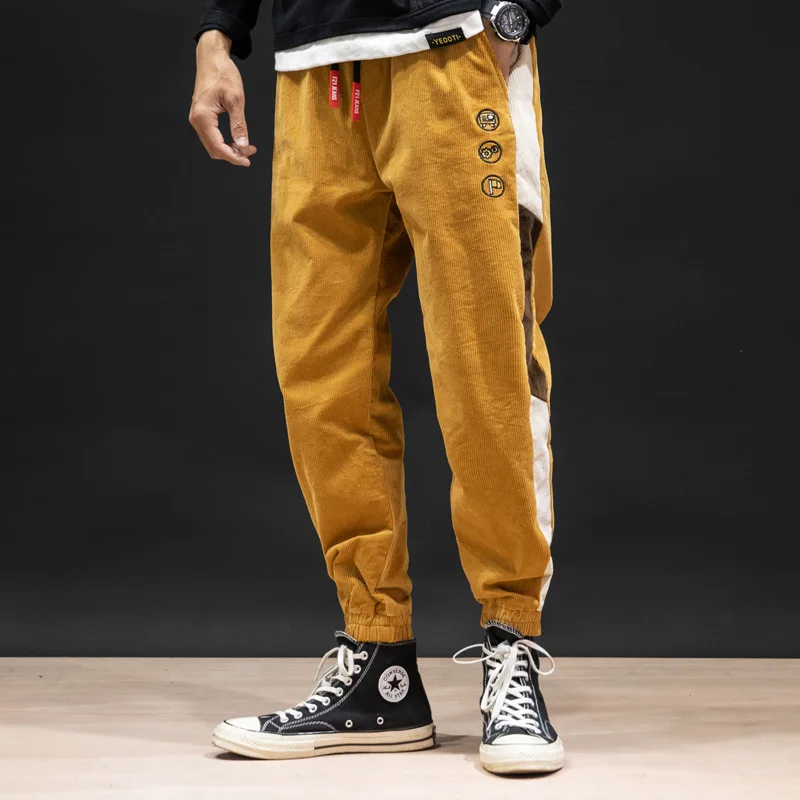 Men Fashion Cotton Corduroy Pants Sweatpants Autumn casual Pants stitching elastic Retro Harem pants tide trousers