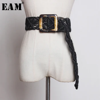 

[EAM] Pu Leather Big Square Buckle Hollow Out Wide Belt Personality Women New Fashion Tide All-match Spring Autumn 2020 1A056