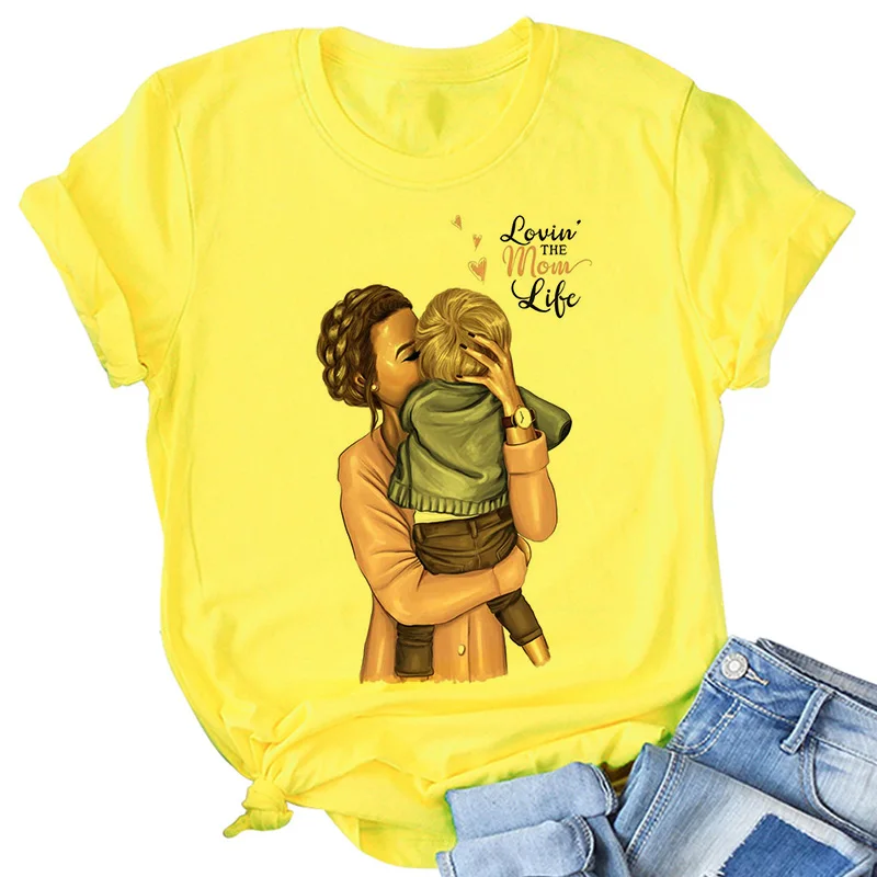 Super Mom yellow T shirt Women Mother's Love Print T-shirt Harajuku Mama TShirt Vogue Tops tee shirt Femme Vogue 2020 new Summer