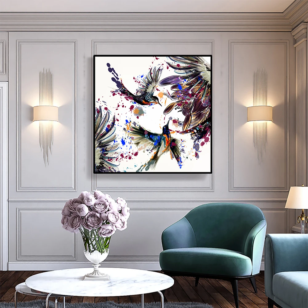 

Abstract Watercolor Bird Canvas Painting Wall Beautiful Modern Bird Art Print Poster Living Room wall murals picture Home Decor