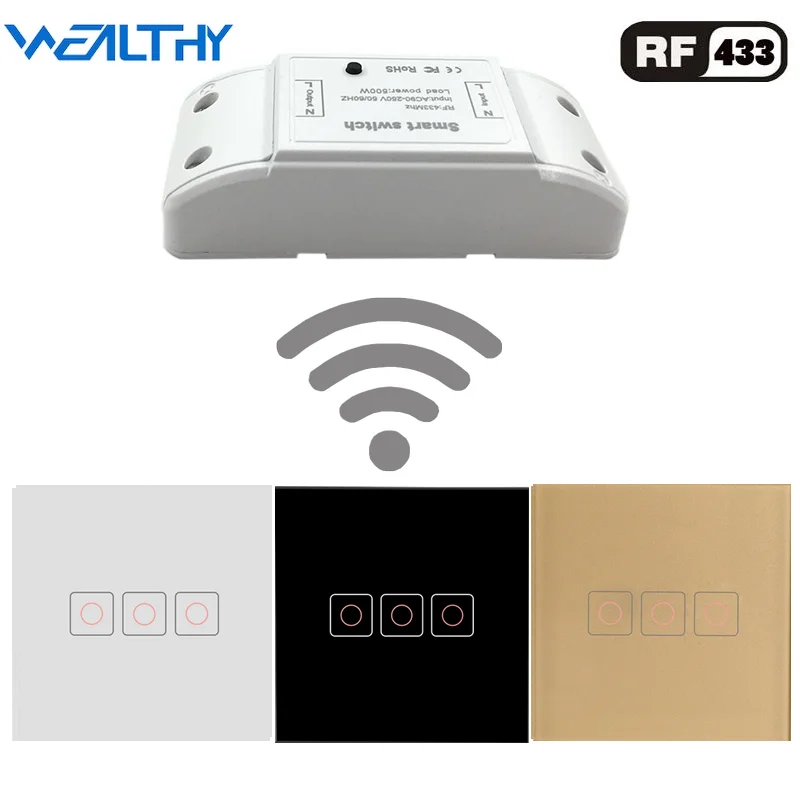 

RF 433Mhz Remote Control Glass Panel Sticker Switch, Led Light Controller Universal Relay Receiver Module Smart Home