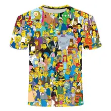 Симпсон анимация футболки с 3D-принтом для мужчин и женщин детей с круглым воротником и короткими рукавами летом ребенок смешной 6XL