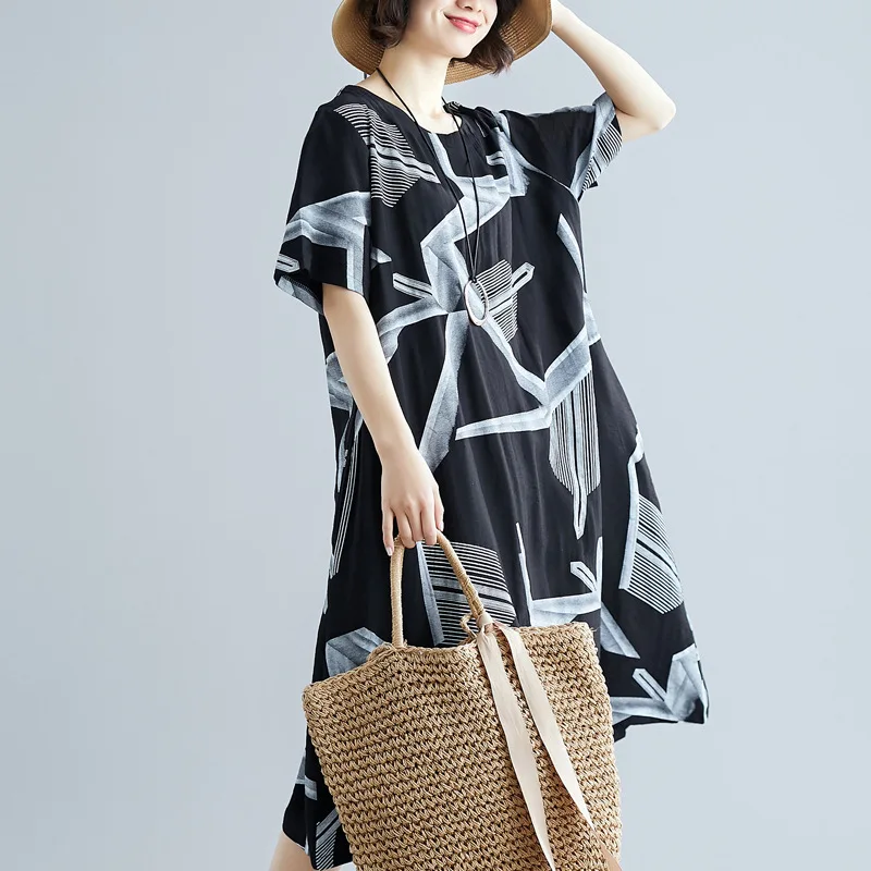 

Photo Shoot Fat Mm Loose And Plus-sized Dress Abstract Geometry Literature And Art Printed Korean-style New Style Elegant Medium