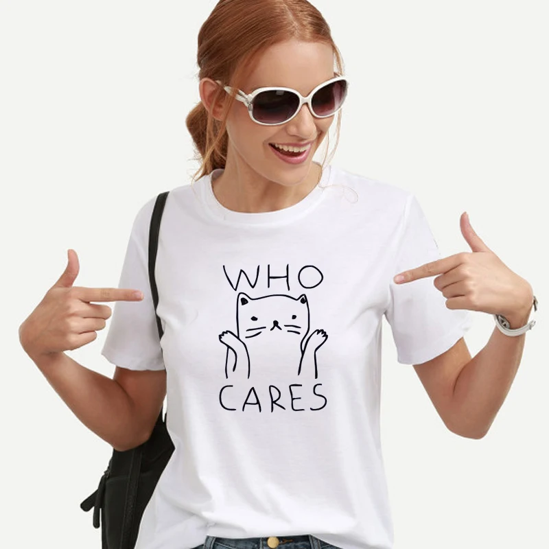 

WHO Cat Graphic Funny T Shirts 2019 New Fashion Summer Vintage T Shirt Femme Kawaii Black White Tshirts Cotton Women Top