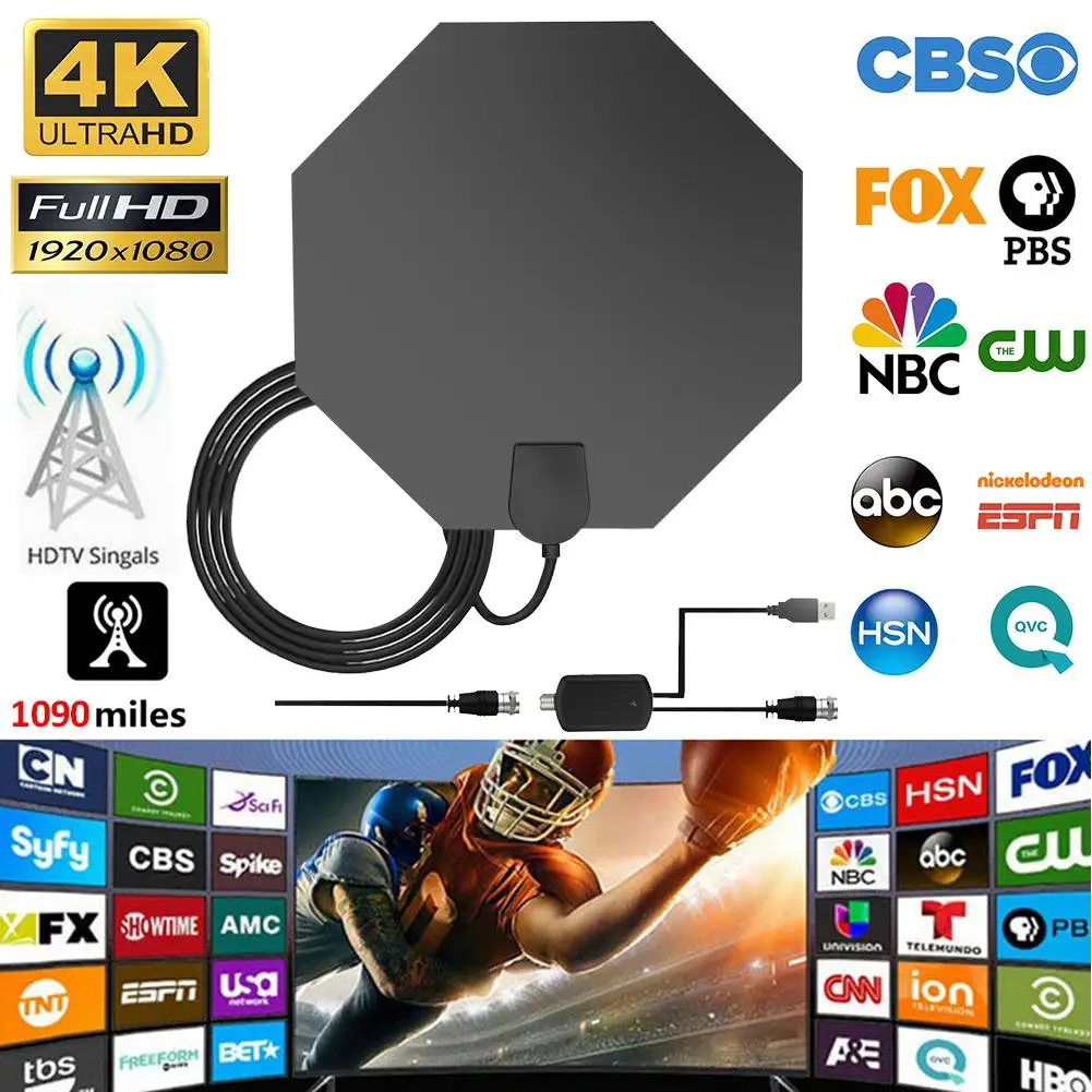 Высококачественная 1090Miles 4K цифровая HDTV Антенна Внутренняя усиленная ТВ антенна DVB-T2 для жизни местные каналы вещания