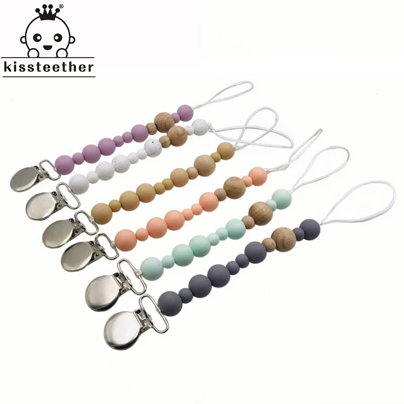

Baby Teether Pacifier Chain Organic Teether Natural Teething Grasping Toy Silicone Beads Toddler Teether Newborn DIY Baby Gift