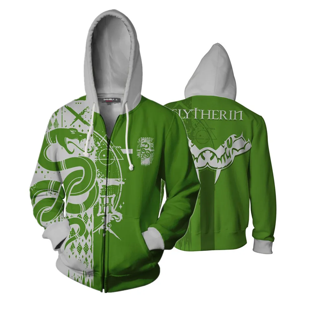 Slytherin Wizardry Gryffindor Slytherin Ravenclaw косплей костюм для мужчин и женщин толстовки пуловер Trackusits Повседневная куртка на молнии - Цвет: Slytherin