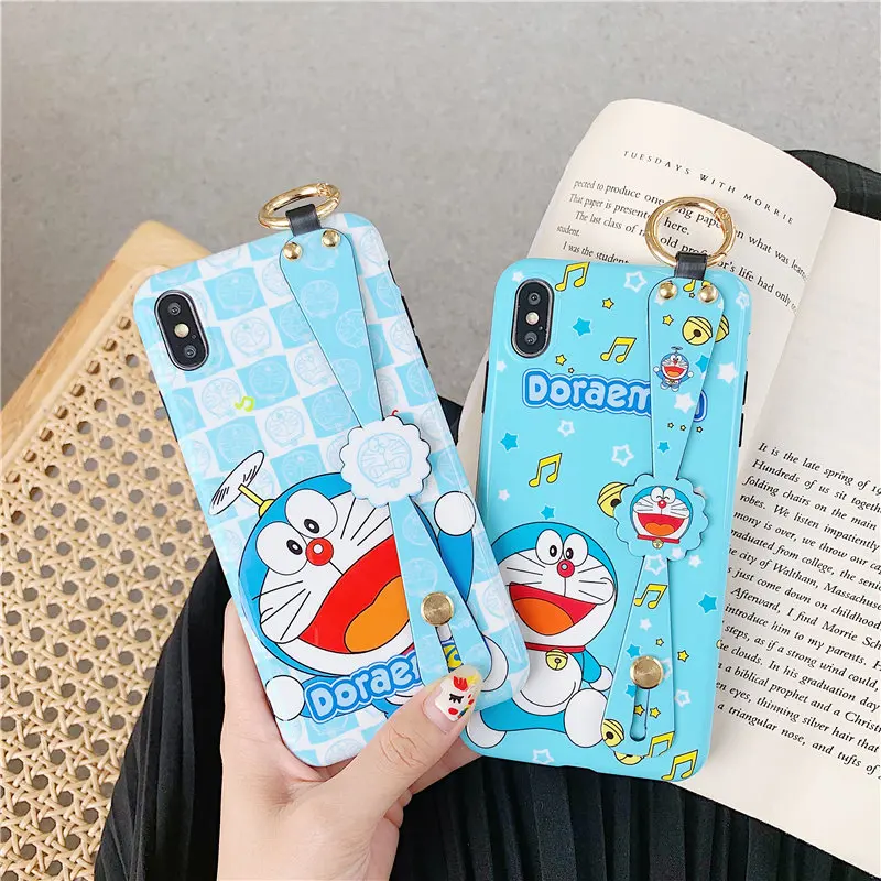 

Cartoon Doraemon Phone Case For iPhone 11 11Pro 11 Pro Max X XR XS Max 7 8 Plus Soft TPU Back Cover Cases + Wrist Strap