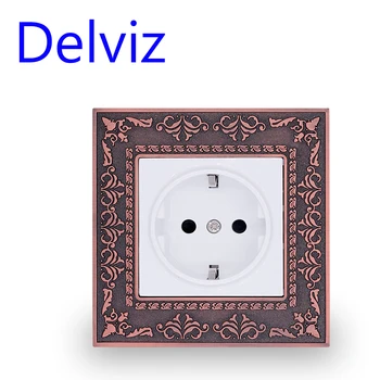 

Delviz 16A power socket Zinc alloy panel 110V250V 86mm European standard German socket square Round hole EU standard wall outlet