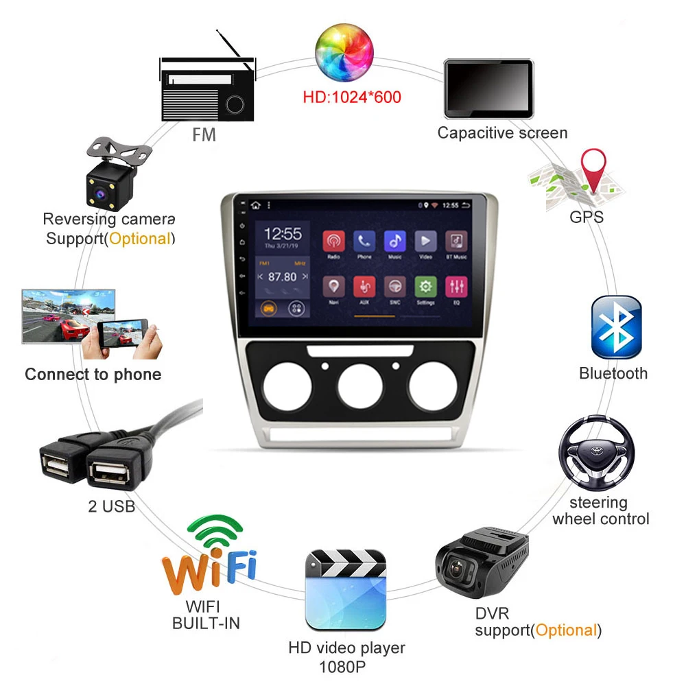 Автомобильная магнитола для Skoda Octavia 2007- 2+ 32G 8 ядер Мультимедиа gps Navi поддержка carplay SWC камера заднего вида Android 8,1 10 дюймов