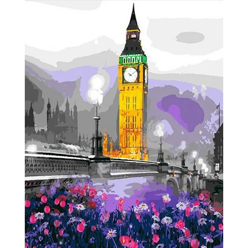 

Painting by number art beautiful HandPainted Gift Pictures Big Ben Garden Landscape Home Decor Handmade Filling and colouring