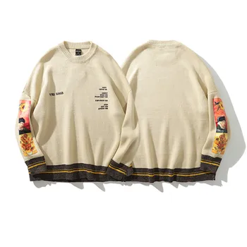 

2020 Men/Women Hip Hop Sweater Pullover Streetwear Painting Embroidery Knitted Sweater Retro Vintage Autumn Sweaters Cotton