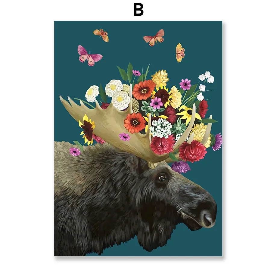 Colorful-Leopard-Giraffe-Lion-Fox-Flower-Crown-Wall-Art-Canvas-Painting-Nordic-Posters-And-Prints-Wall (4)