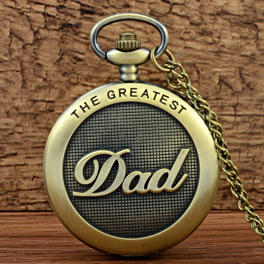 

IBEINA DAD Theme Full Hunter Quartz Engraved Fob Retro Pendant Pocket Watch Chain Gift For Fathers Day