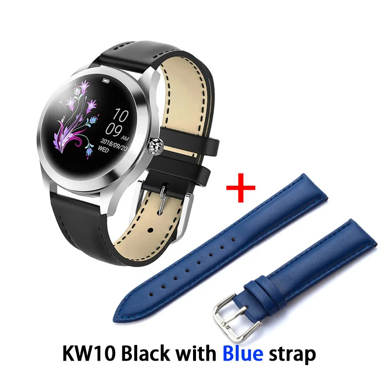 KW10 band IP68 Водонепроницаемые Смарт-часы для женщин Прекрасный браслет монитор сердечного ритма мониторинг сна Smartwatch подключение IOS Android - Цвет: Black add Blue strap