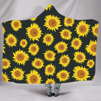 

sunflower Hooded Blanket for Adults Floral Sherpa Fleece Wearable plush Throw Blanket on Bed Sofa Thick warm B2028