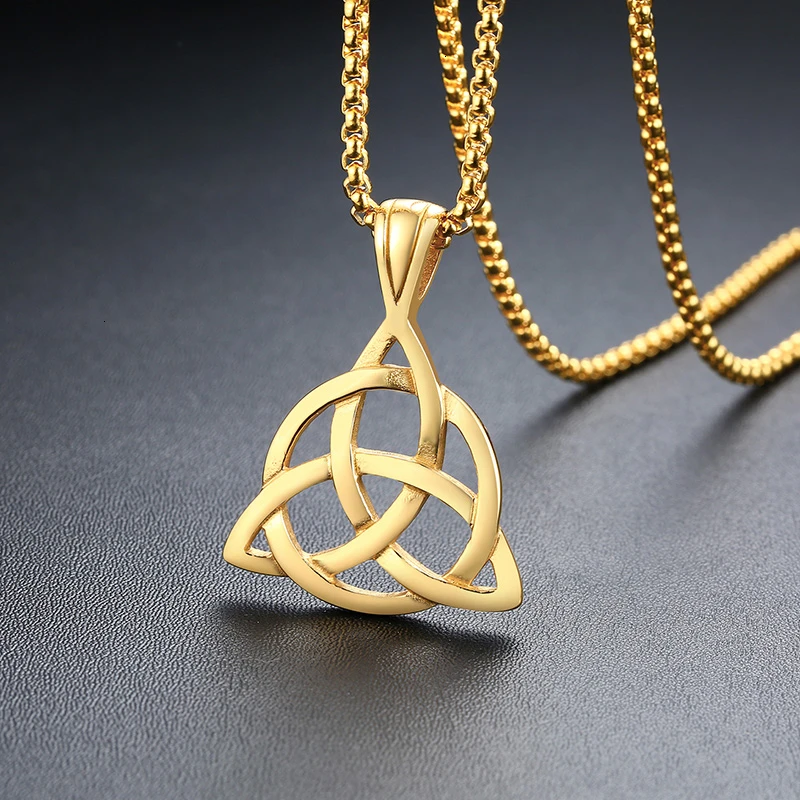

CELTIC DARA KNOT MEN'S IRISH NECKLACE PENDANT IN GOLD SILVER STAINLESS STEEL NO FADE TRINITY SCOTTISH JEWELRY