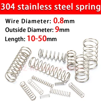 

304 stainless steel compression spring return spring steel Wire Diameter 0.8mm outside diameter 9mm pressure spring 10 Pcs