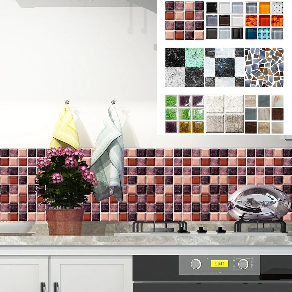 6pcs adesive wall paper Mosaics Tile Stickers Kitchen Bathroom Personality wallpaper 20x20cm Waterproof | Дом и сад