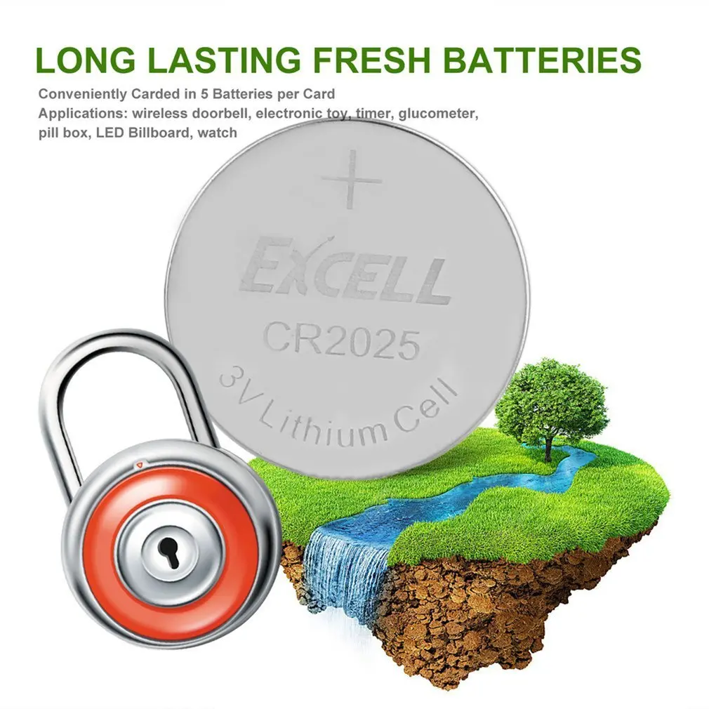 EXCELL 5 шт. 3 в CR2025 литиевая монетная батарейка для электронных весов, Автомобильный ключ, пульт дистанционного управления, камулятор, словарик