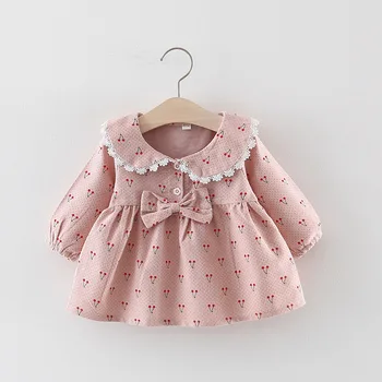 

2020 Baby Summer Newborn Infant Baby Girls Kids Winter Dress Kids Long Sleeve Floral Cherry Birthday Baby Dress
