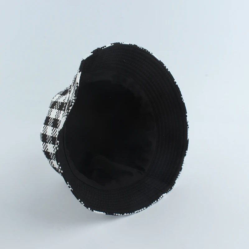 New Plaid Embroidery White Black Bucket Hat Reversible Fishing Caps Autumn Hats For Women Men Embroidery Fisherman Hat