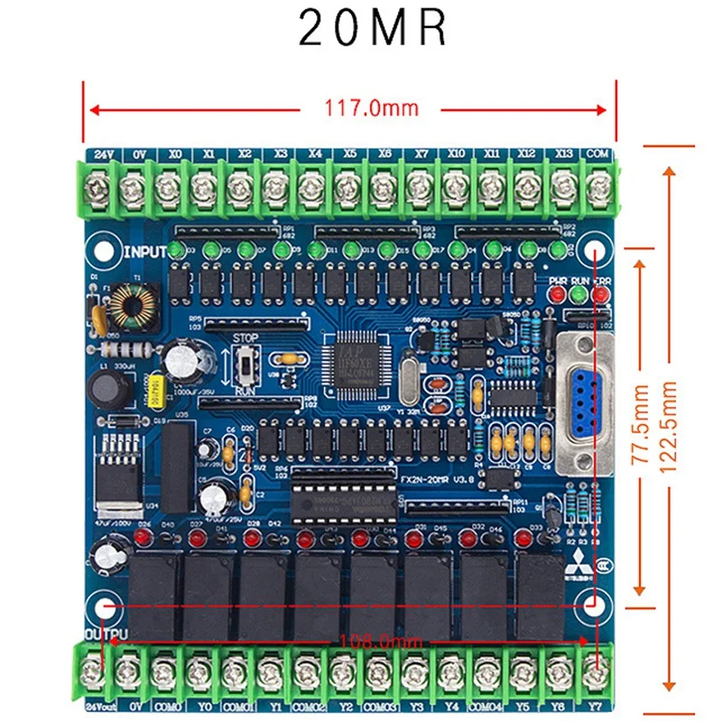 Programmable Logic Controller FX2N-20MR PLC Industrial Control Board 12 Input 8 Output 24V 5A