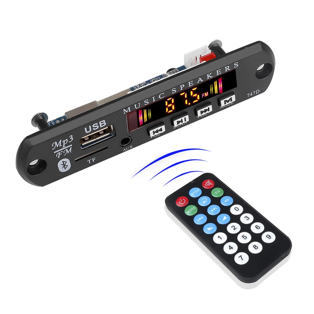 블루투스 5.0 FM 라디오 키트, 자동차 MP3 오디오 디코더 보드 리시버, 3.5mm USB AUX WMA WAV 포맷 TF 카드 음악 재생 키트, DC 9-12V