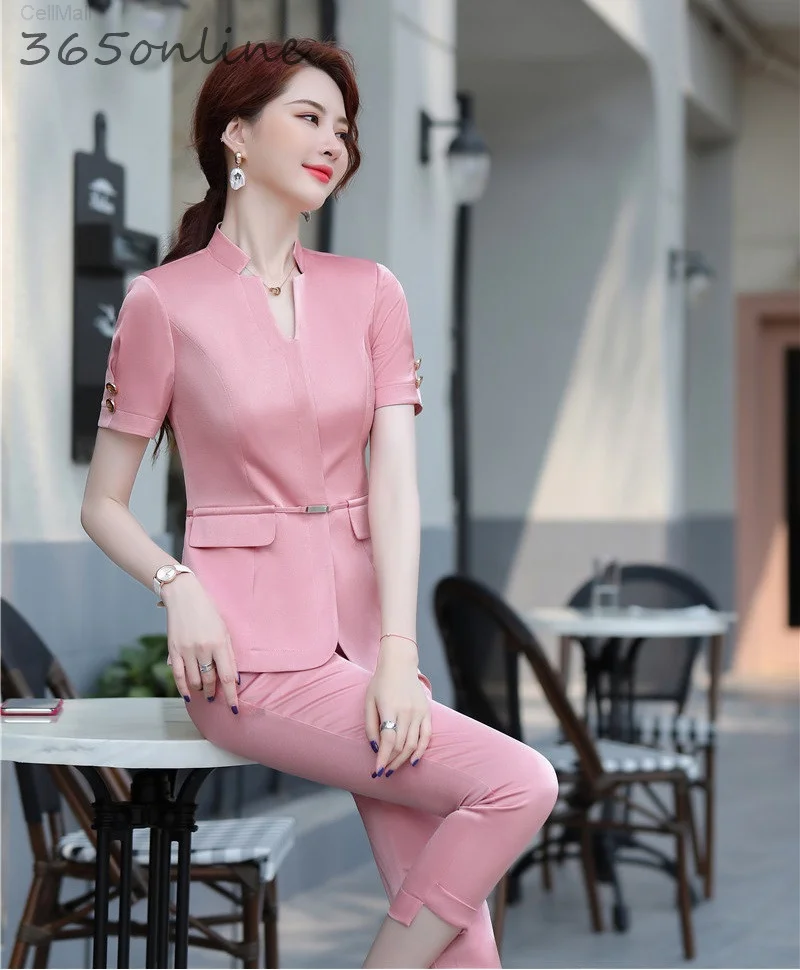 

2020 Summer Formal Business Suits for Women Professional OL Styles Short Sleeve Summer Office Work Wear Blazers Pantsuits