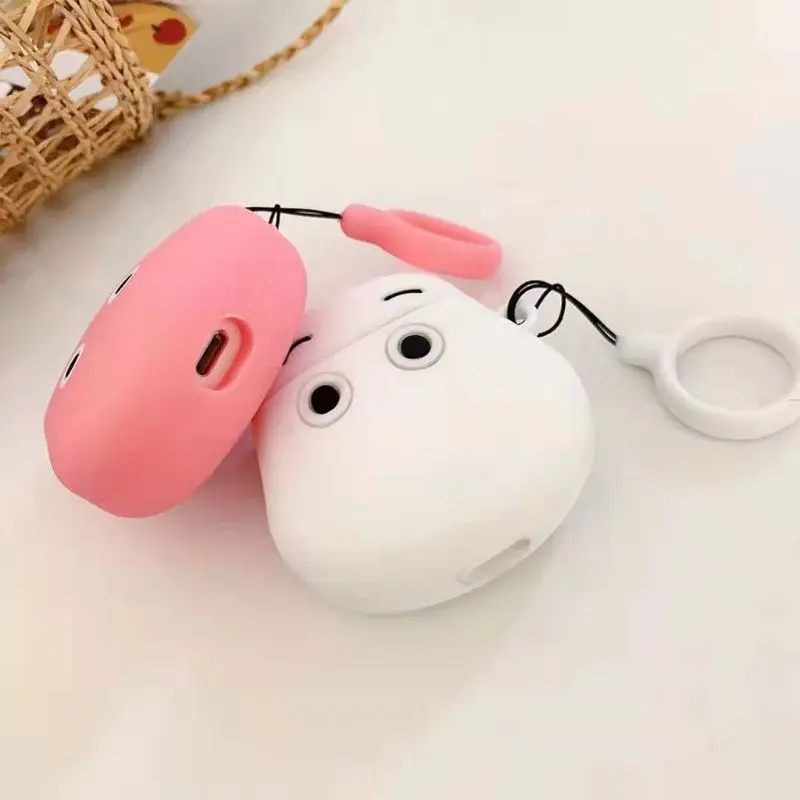 Cartoon Hippo Pattern Soft Silicone Protective Case Skin Protector with Lanyard for Airpods 1/2 Charging Box Accessories