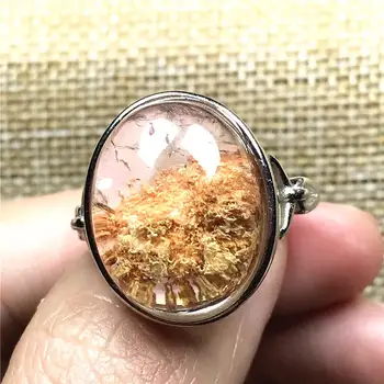 

Top Natural Yellow Phantom Quartz Ring For Woman Man Lady Crystal 21x17mm Beads Silver Ghost Garden Adjustable Ring Jewelry AAAA
