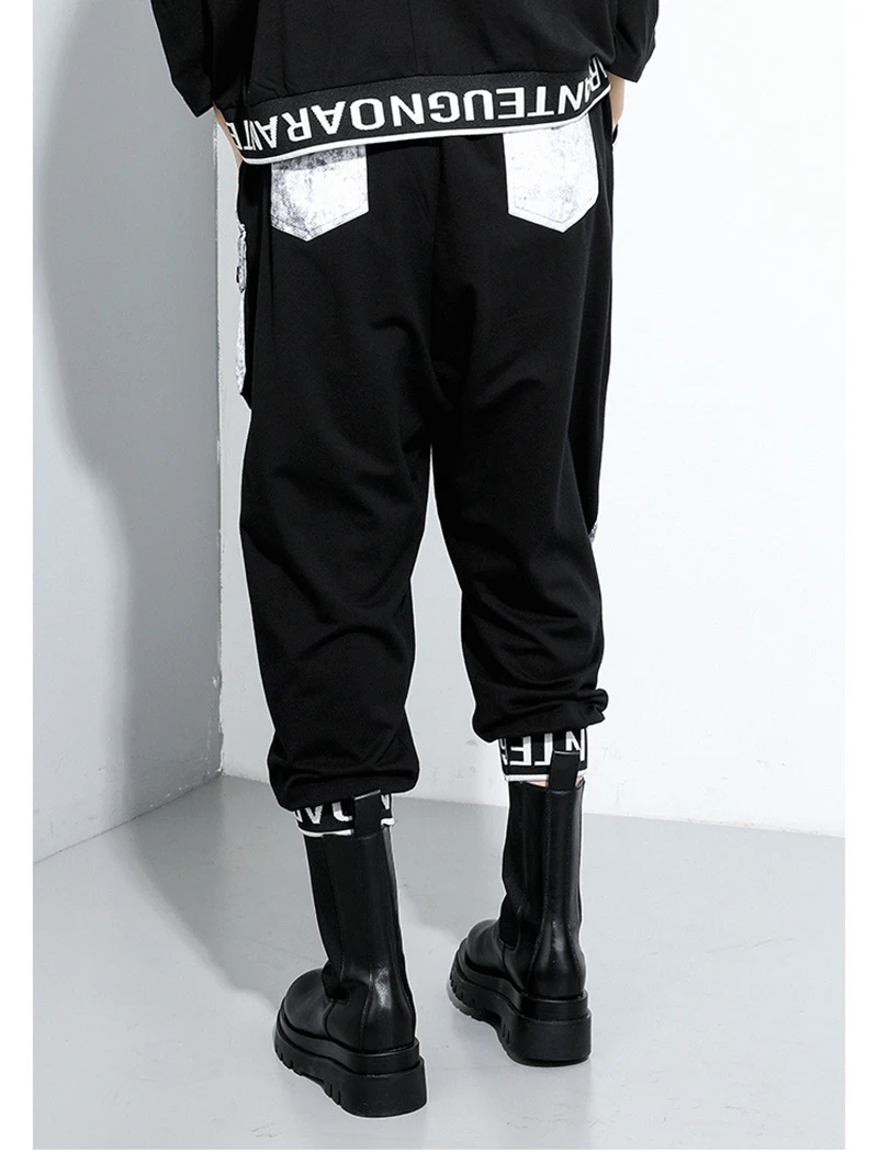 [EAM] High Elastic Waist Black Denim Split Harem Trousers New Loose Fit Pants Women Fashion Tide Spring Autumn 2020 1DA131