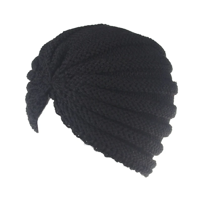 Female Knitted Hat Cap Hat India Hat beanie Ladies Hair Accessories winter cap Crochet Turban Female Head Wraps winter hat - Цвет: Черный