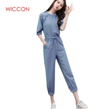 

Summer Women Chiffon Jumpsuit Female Sashes Half Sleeve Solid Jumpsuits Lady Elegant Slim Pockets Casual Rompers