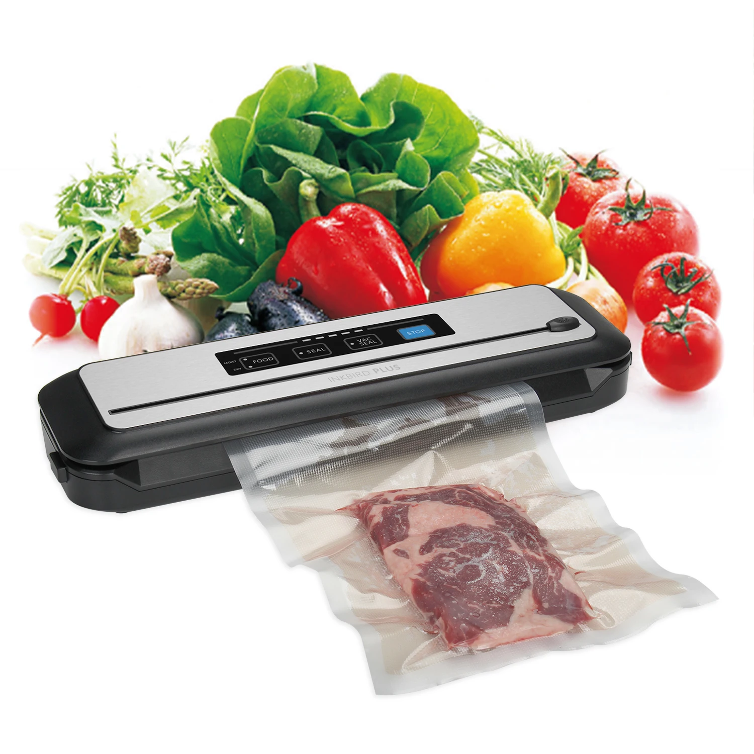 INKBIRD INK-VS01 Vacuum Sealer Best Automatic Sealing Machine for Food Preservation with Dry&Moist Modes Built-in Cutter involly v63l food vacuum sealer 300mm sealing width 6 function modes built in cutter roll film bracket